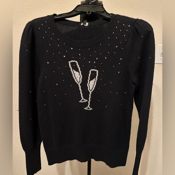 Talbots Sweaters - TALBOTS PUFF SLEEVE BLACK CREWNECK PULLOVER - SPARKLING CHAMPAGNE. Size XS NWT